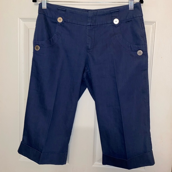 Mandee Y2K Blue Five Button Double Front Deep Pockets Flare Capri Bottoms SZ 7 - Picture 1 of 5